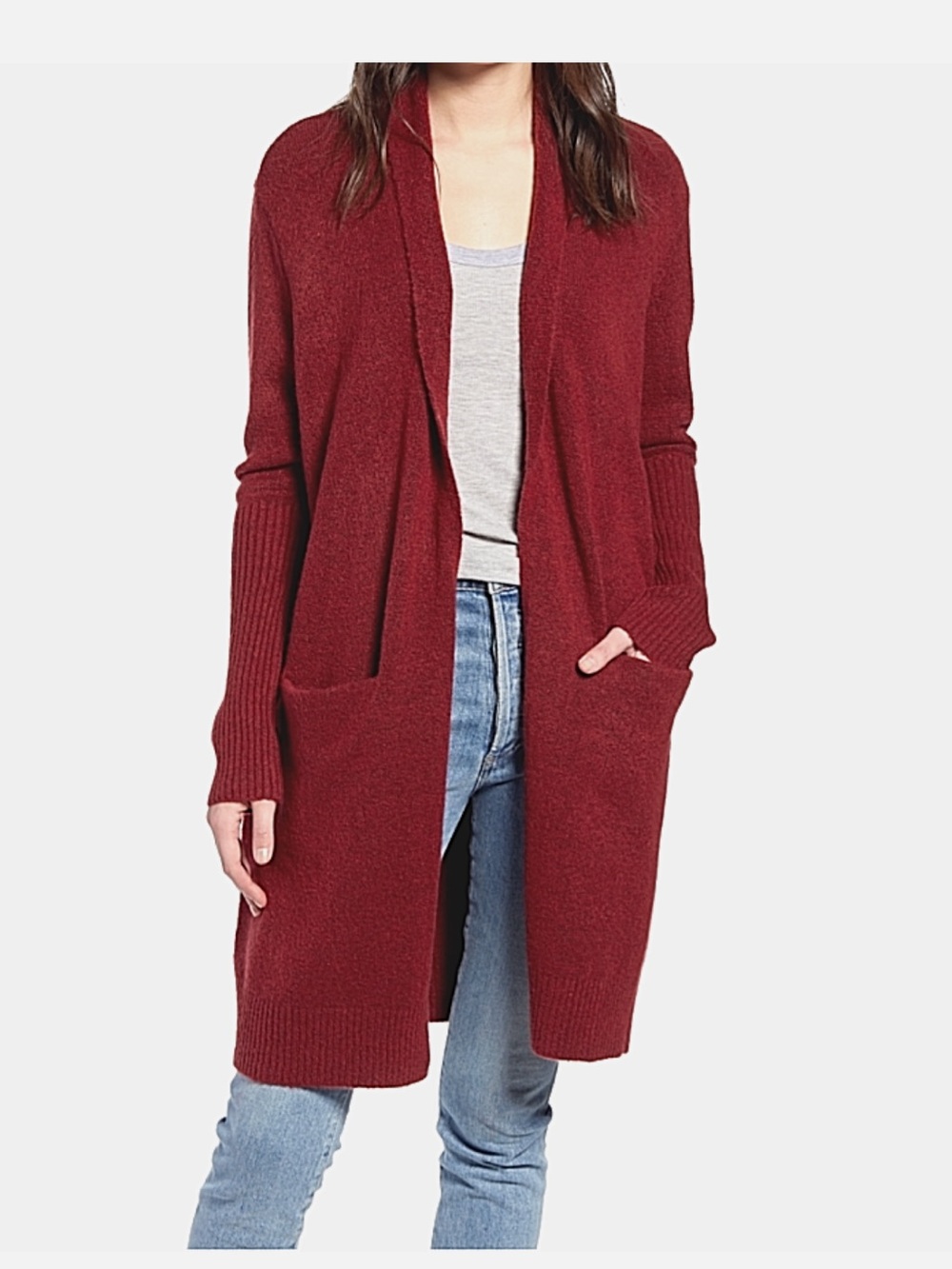 Treasure & Bond Burgundy Rib Knit Cardigan